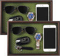 Zosenley Wooden Valet Tray with Leather Base - Nightstand Catchall Organizer for Cologne, Perfume, Keys, Wallet, Phone, Watch, Jewelry & Sunglasses (2Pcs Green)