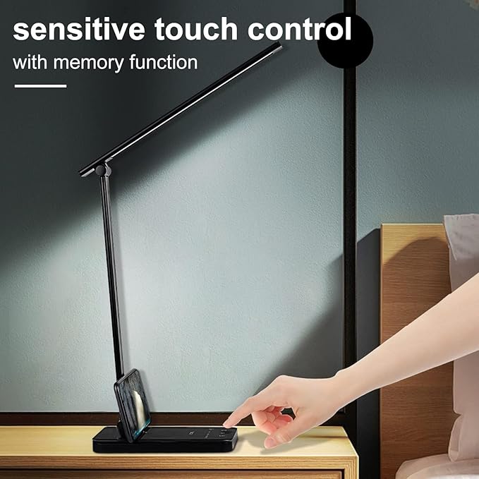 Semlos LED Desk Lamp, Eye-Caring Table Lamps with 5 Brightness Levels & 5 Lighting Modes, 45 Min Auto Timer, Touch Control and Memory Function, Dimmable Home Office Study Reading Desk Light,Black