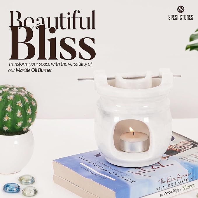 Marble Oil Burner 4.5 Inches White Handmade Candle Warmer & Aromatherapy Diffuser for Home Decor, Bathroom & Room Decor, Ideal Oil Warmer, Aroma Diffuser & Essential Oils