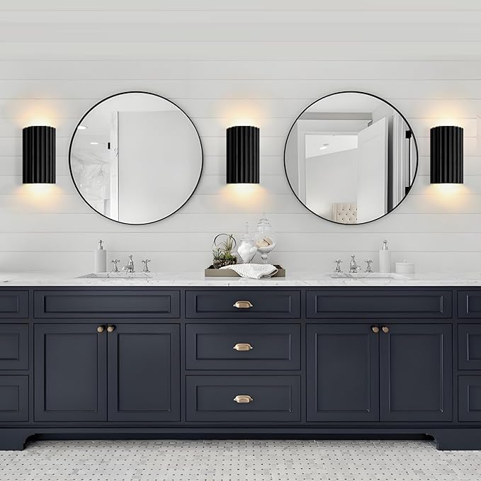 ZEROUNO Black Resin Modern LED Wall sconces Wall Lighting Set of 2, Hardwired Indoor Wall Light Fixtures Lamp Up and Down for Living Room Bedroom Hallway Corridor Conservatory Stairs (with E12 Bulbs)