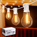 Outdoor String Lights, 100FT LED Patio String Light, String Lights for Outside with 53 LED Bulbs (3 Spare), White Outdoor Light for Yard, Gazebo, Pergola, Porch, Balcony, White Cord