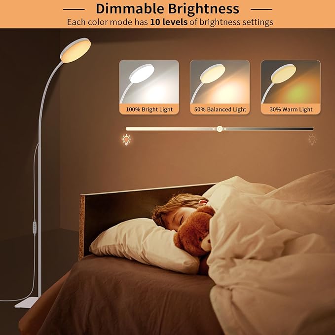168 LED Floor Lamp, 2-in-1 Convertible Floor/Desk Lamp, 360° Adjustable Gooseneck, [3 Color Temperatures & 10 Brightness Levels], 10W USB Powered for Living Room, Bedroom, Office and Reading