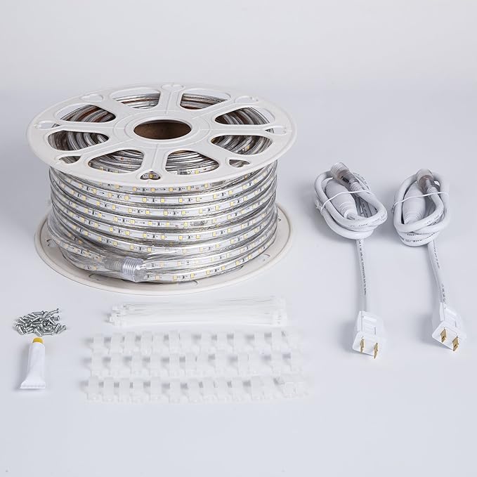 110V Led Strip Light Led Rope Lights Outdoor Indoor Use 3000K Warm White Waterproof Flexible Cuttable Connectable 131.2ft 40m 110V 2 Wire Ideal for Backyards Christmas Decorative Lighting