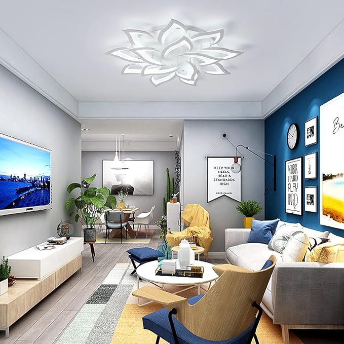 Garwam LED Dimmable Flower Shape Ceiling Light 14-Head Modern Petal Flush Mount Ceiling Lamp with Remote Control White Metal Acrylic Ceiling Chandelier Lighting for Living Room Bedroom Dining Room