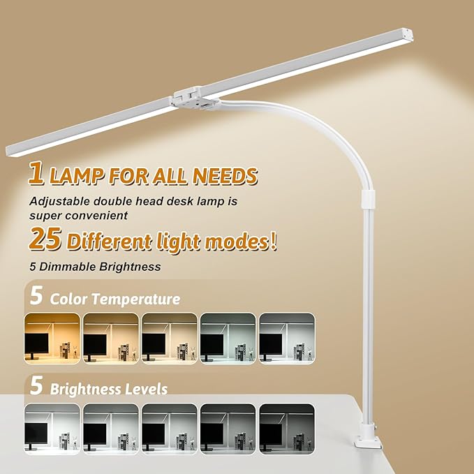 LED Desk Lamp for Office Dorm Home - Eye Caring Desk Light with Timer, Remote Control 24W Brightest Dual Screen Computer Monitor Gooseneck Dimmable Table lamp with Anti-Glare Cover Clamp