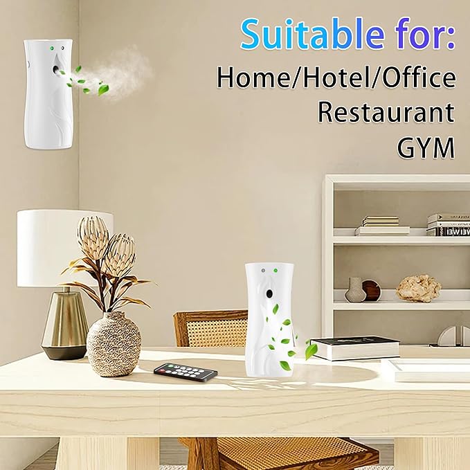 Automatic Air Freshener Spray Dispenser (2-pack), Wall Mounted or Freestanding Sprayer Holder, Multiple Time Settings, Commercial and Home Use in Bathrooms, Offices, Living Rooms, etc (White, 1121)