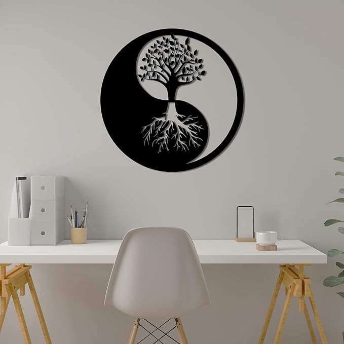 SAFESYZ Meditation Tree Wall Art with LED Lights, Yoga Room Decoration, Tree Inside Yin Yang Wall Sign, Yin Yang Decor, Home Office Decoration, Birthday Xmas Christmas Gifts, RGB 16 Colors Changing