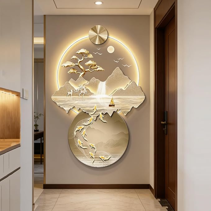 Zen LED Wall Art, Japanese Style Wall Hanging Wall Sculptures, USB Remote-Controlled Lighted Painting, Wall Decor for Meditation Room, Entryway & Spa(B,70x105cm)