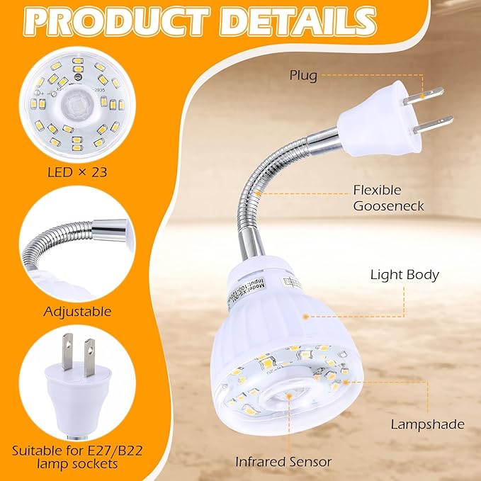 Yahenda 3 Pack Motion Activated LED Night Light Plug in Smart Dusk Dawn Sensor Light PIR Infrared Sensor Motion Detector Lamp Flexible Rotating for Hallway Stairway Garage Basement(Warm White)