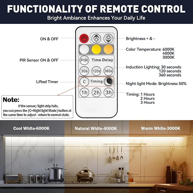 Motion Activated LED Strip Lights,16.4Ft Ultra Brighter 150LED Motion Sensor Light Strip with Timer and Remote,Cuttable Dimmable 3000-6000K 12V LED Tape Light,Indoor Night Light for Bed Wardrobe Stair