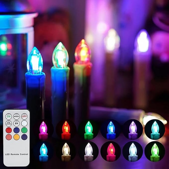 Colorful LED Candle Battery Candlesticks 10pcs Remote Taper Candle LED Chandelier Flameless Candle Sticks with Clip for Christmas Tree Weddings Vigil and Menorah (4'', Ivory),Pack of 10