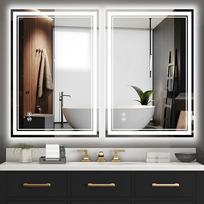 2 Pack 24“ x 36” LED Bathroom Mirror LED Mirror for Bathroom Fogless Dimmable 3 Colors Bathroom Mirror with Lights Smart Mirror Memory Function Wall Mounted Horizontal/Vertical