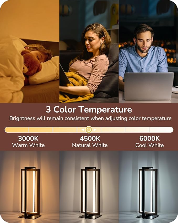 EDISHINE Modern LED Table Lamp, Stepless Dimmable Minimalist Bedside Lamp, MAX 750LM, 3 Color Temperature, Switch Control Nightstand Lamp for Living Room Bedroom, Angle Adjustable
