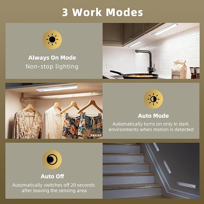 12inch Under Cabinet Lighting, 4 Pack Rechargeable Motion Sensor Light Indoor, Wireless Dimmable Magnetic Closet Lights, 50 LED Under Counter Lights for Kitchen, Wardrobe, Stairs, White Light