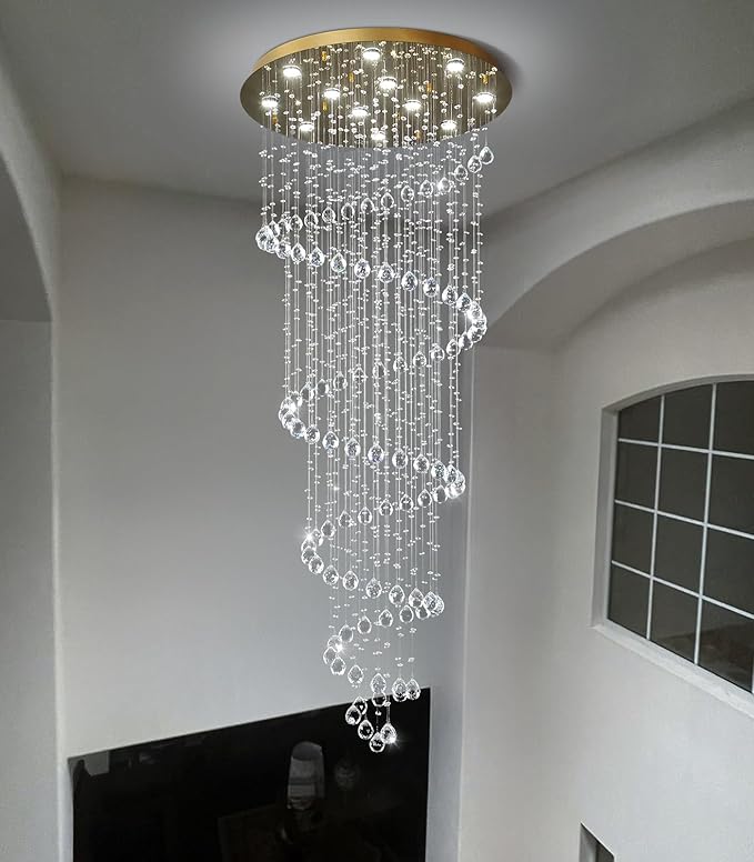 LED High Ceiling Chandelier Crystal Chandeliers Light Fixtures with Dimmable Light Bulbs Gold Living Room Foyer Chandelier Modern Pendants Lights for Entryway Staircase Gold