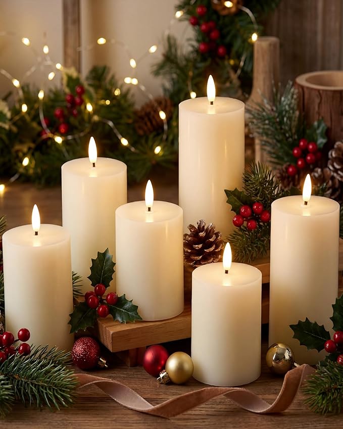 Leelosp 6 Pack Flameless Candles with Remote Timer, Battery Operated Flickering Flameless Candles Bulk Flat Top Pillar LED for Wedding Festival Outdoor Home Decor D 3'' H 4'' 5'' 6'' (Ivory White)