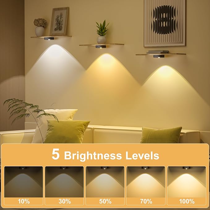 Puck Lights with Remote, Rechargeable Battery Touch Push lights, 3 Colors Led Under Cabinet Lighting, 1500mAh Wireless Tap light, Stick on Closet Light for Kitchen, Pantry, Shelves (Black 6 Pack)
