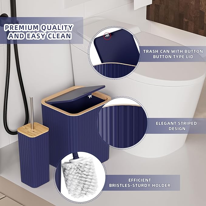 XLHOMO Bathroom Accessories Set - Elegant Blue Bathroom Set, 10PC Bathroom Accessory Set, Toilet Brush, Trash Can, Qtip Holder Dispenser & Soap Dispenser