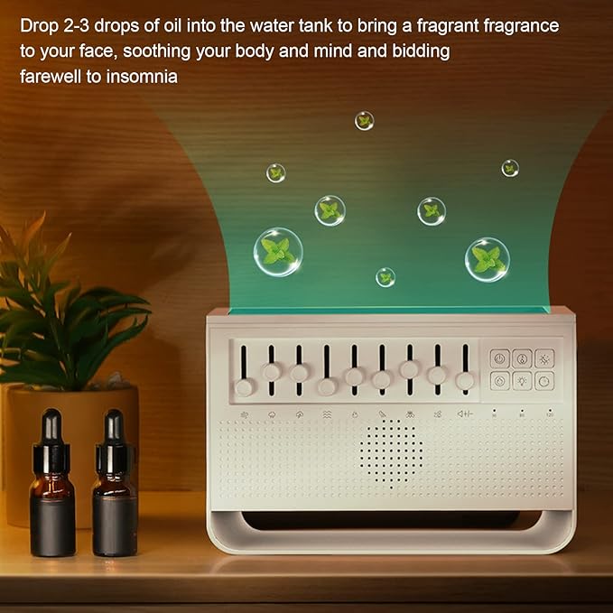White Noise Diffuser, Aromatherapy Humidifier with 8 Nature Sounds and Ambient Lights, Simulation Aromatherapy Diffuser, 200ml Water Tank, Ideal Decor Gifts, for