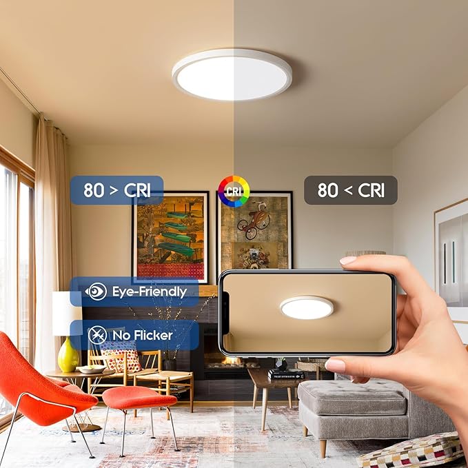 6 Pack 12 Inch Slim Dimmable LED Flush Mount Ceiling Light Fixtures, 24W 2640LM 3000K/4000K/5000K, House Upgrade Led Lights for Bedroom Hallway Laundry Room Rental Units, 240W Equiv., White