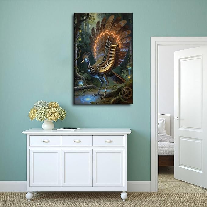 Framed Mechanical Fantasy Wall Art for Living Room TV Wall Vintage Steampunk Aesthetic Home Decor 12x18inch(30x45cm)