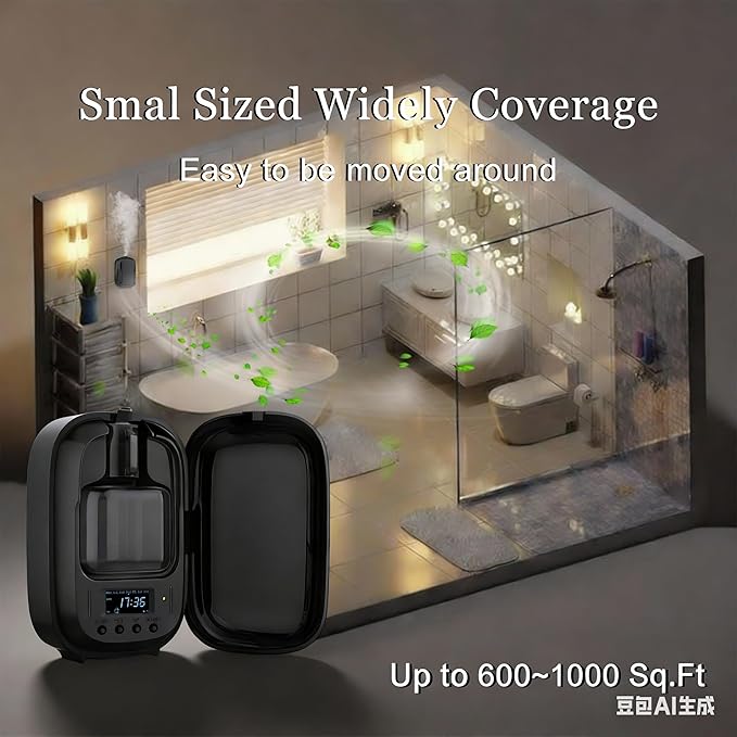 Waterless Oil Diffuser,Aromatherapy Scent Diffuser-150ml Smart Air Diffuser Oil Machine with APP & Timer|Large Room Oil Diffusers for Home,Office, Hotel Collection Use,Cover 1500 sq.ft-Compact,Black