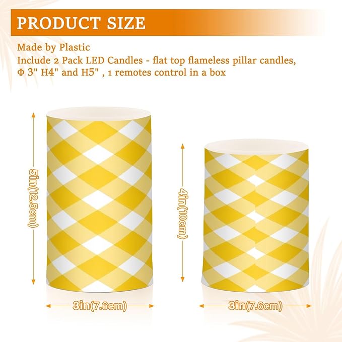 Graffiti Plaid Pattern Flameless Candles Color Changing LED Candles with Remote Control Battery Candles for Outdoor and Indoor Home and Room Decoration, 3'' x 4''/5'' Set of 2 Pieces