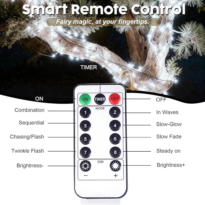Lemical Fairy Lights 65.6FT 200 LED USB Plug in Twinkle String Lights with Remote and Timer 8 Modes Waterproof Copper Wire Starry Light for Christmas Mason Jars DIY Wedding Table Decor(Cool White)