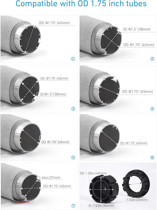 Rollerhouse 1.75"/45mm Roller Shade Battery Powered Motor with Remote Control for Solar Roller Shades Windows