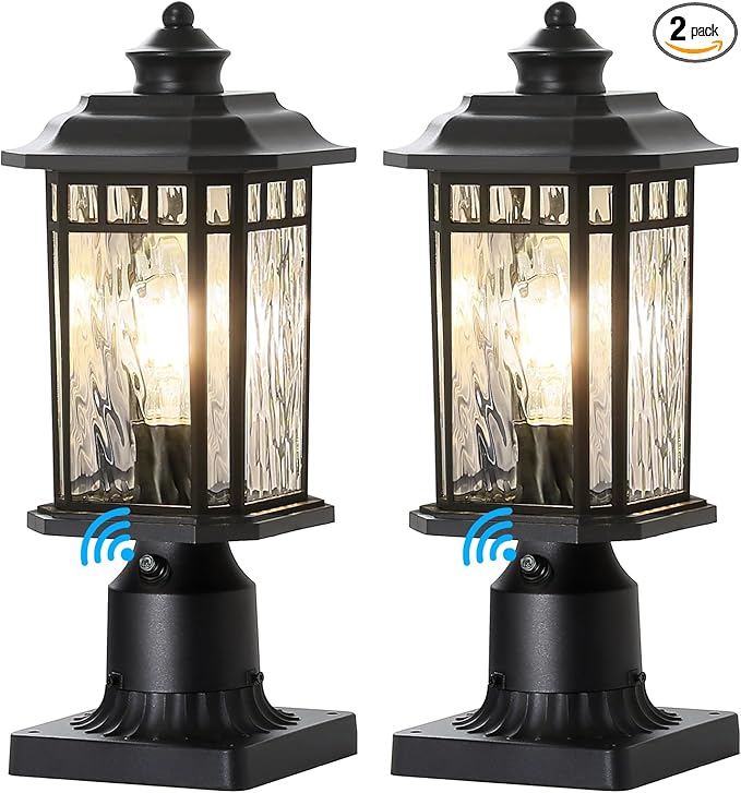 DASTOR 2 Pack Outdoor Post Lights, Dusk to Dawn Outdoor Lamp Post Light Fixture with Pier Mount Base, Waterproof Aluminum Post Lantern for Garden Patio Pathway