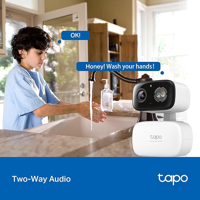 Tapo 2K Indoor/Outdoor Pan/Tilt Wired Security Camera - Baby Monitoring, Person & Baby Cry Detection, 360° Motion Tracking, Color Night Vision, Subscription-Free Local Storage or Optional Cloud, C216