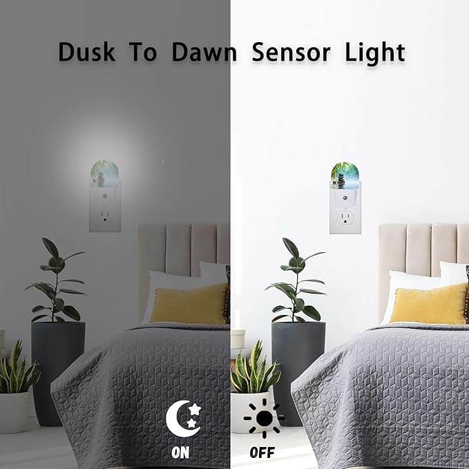 Zen Stone Bamboo Night Lights Plug into Wall for Girls Boys Room,Night Light LED Lamp Dusk to Dawn Sensor Round Lamp for Bedroom Bathroom Hallway Home Wall Decor