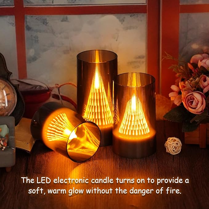 Eebus LED Flameless Candles with Remote - Battery Operated,Fake Candles for Home Décor Tapered Glowing Pillar Candle Lights Add a Warm and Romantic Atmosphere Set of 2 (D 3"×H 6" 6") (Grey)