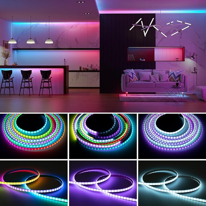 BTF-LIGHTING FCOB COB XGB1338(WS2812B) IC RGB 160LED/m 320IC LED Strip DC5V 6.5FT Individual Addressable Flexible High Density Uniform Light Dream Chasing Color 0.19in Width(NO Adapter or Controller)