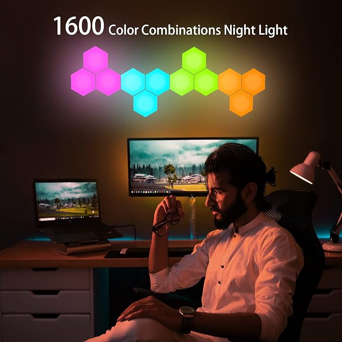 Music Sync Hexagon Lights, Smart LED Wall Lights 10 Pack, 13 Colors Modular Assembled RGB Wall Panels, Hex Light with USB-Power for Autism, Game Room Decor, Party(10 Pack)
