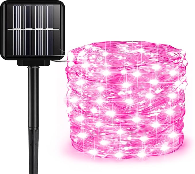 Solar String Lights Outdoor, 99 Feet 300 LEDs 8 Modes Solar Fairy Lights, Waterproof Outdoor Light for Patio Garden Yard Christmas Tree Halloween Wedding Party Decorations, Pink