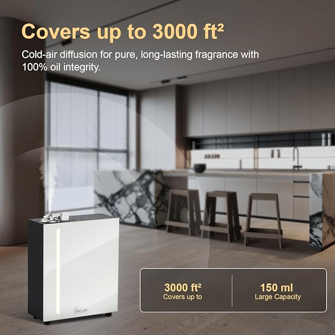 HVAC Diffuser Scent System - 3000 Sq Ft,WiFi & Bluetooth App Remote Control,Waterless,Quiet,Ambient Light,Metal,Commercial Hotel Collection Whole House Diffuser Machine - White