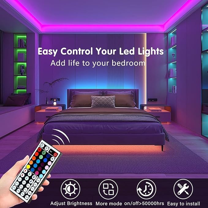 SUPERNIGHT 131.2FT Led Light Strips, 4 Rolls of 32.8FT 5050 300 Led Strip RGB, Color Changing Led Rope Lights, TV LED Backlight Decor, Led Tape Light for Bedroom, Party