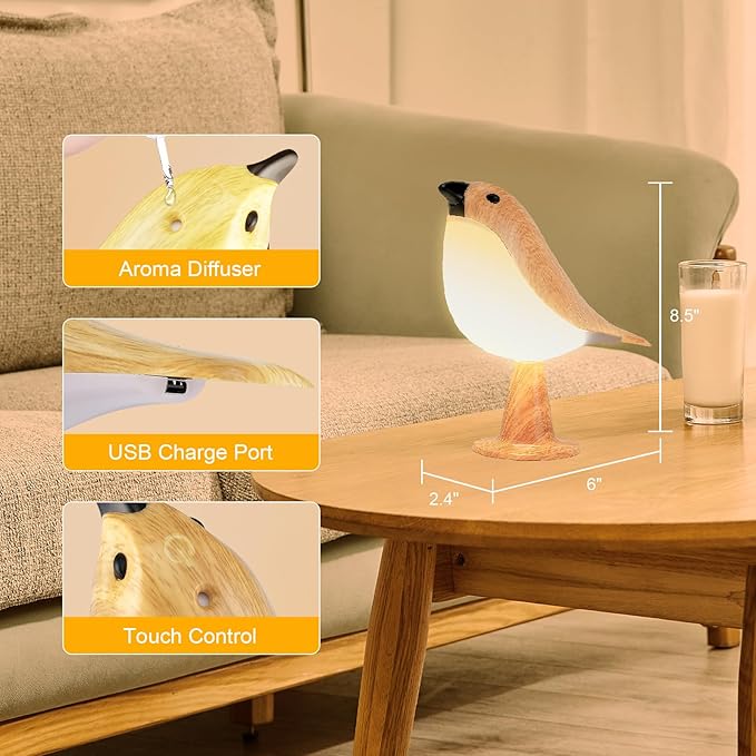 Cute Bird Table Lamp with Timer, Touch Bedside Lamp, Brid Night Light, Cordless Small Desk Lamps Battery Operated Nightstand Lamps, 3-Way Dimmable Light, Rechargeable Decorative Desk Lamp