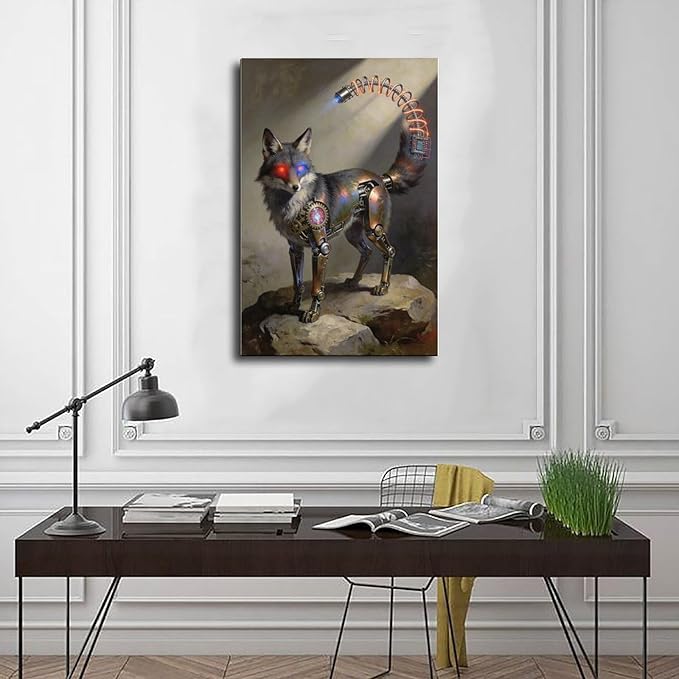 Framed Steampunk Fantasy Wall Art for Modern Living Room TV Wall Futuristic Industrial Style Decor Statement Artwork 24x36inch(60x90cm)