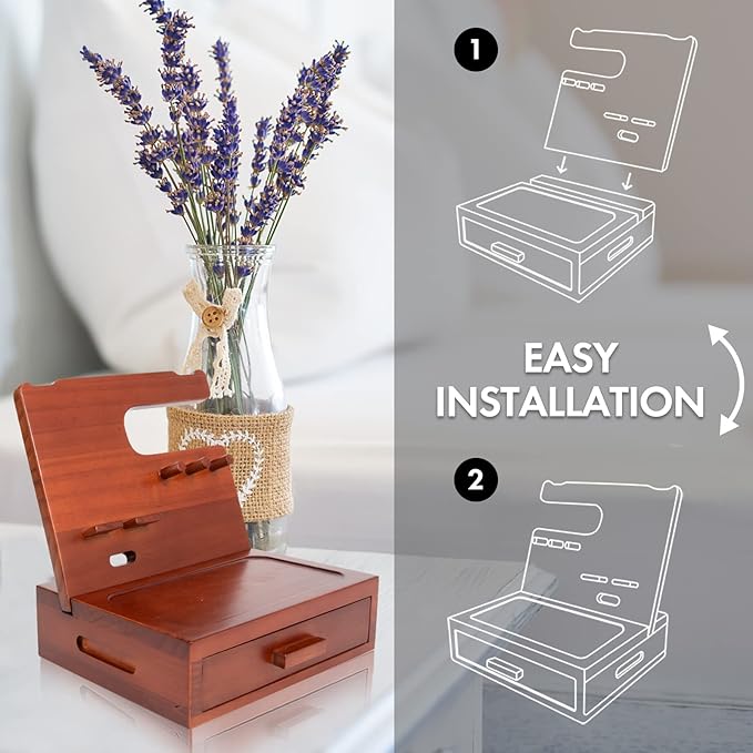 Solid Wood Nightstand Organizer, Docking Station, Gifts for Men, Made of Cedar, Versatile Bedside Table Organizer for Cellphone, Watch, Headphone, Keys Walnut wood