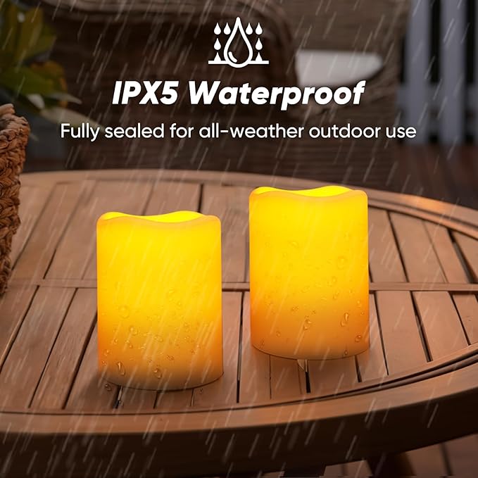 Homemory Solar Candles Outdoor Waterproof, Rechargeable Candles, Solar Powered Flameless Candles for Outdoor, Lanterns, Sensor Only, Dusk to Dawn, 3"x4", Set of 2
