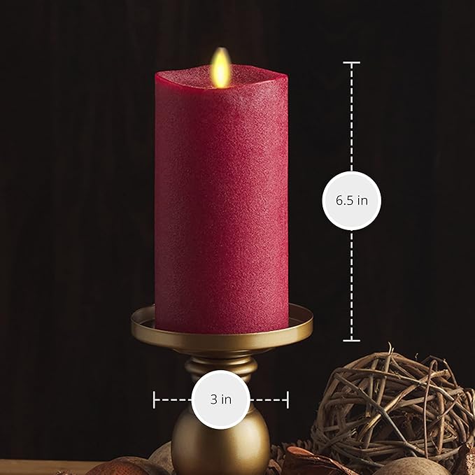 Luminara - Flameless LED Battery Operated Flickering Pillar Candles - Red - Pack of 1-3x6.5 - Realistic Moving Flame Real Wax Indoor/Outdoor Decor