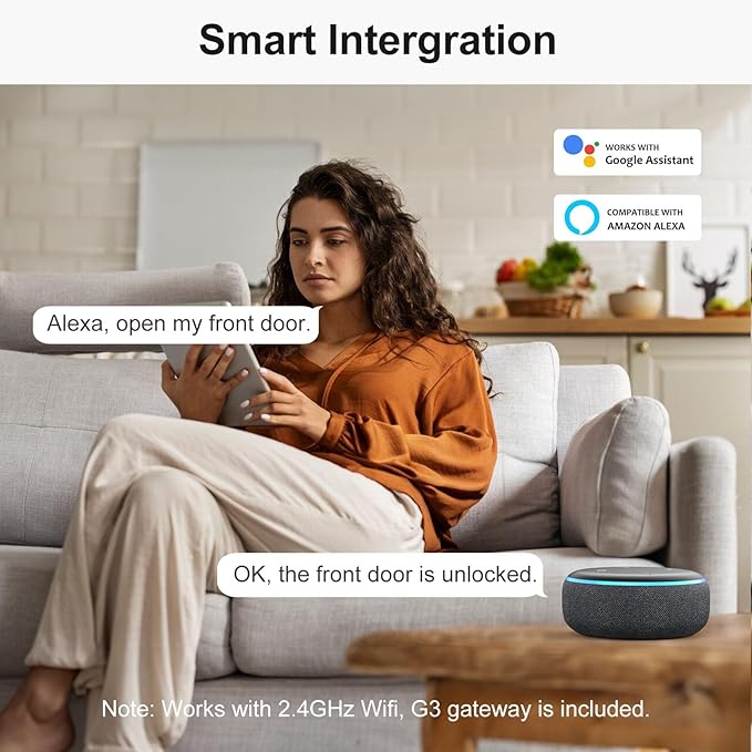 Smart WiFi Door Lock with Handle: SMONET Keyless Entry Lock with Fingerprint for Front Door Anti-peep Keypad Compatible with Alexa