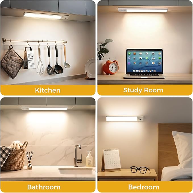 Under Cabinet Lighting with Hand Wave, 78 LED Motion Sensor Light, Rechargeable Closet Lights with 3 Color Temps, 11.8 Inch Dimming Magnetic Strip Night Lights for Kitchen, Wardrobe, Stairs (2 Pack)