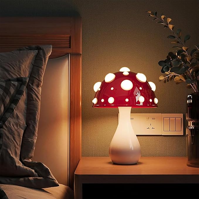 Juodke Mushroom lamp, LED 3 Colors Dimmable Mushroom Cloud Decor Lamp, Aesthetic Room Decor Ambient Glowshroom Lamp, for Bedroom, Living Room, Office (Bulb Included) (Red)