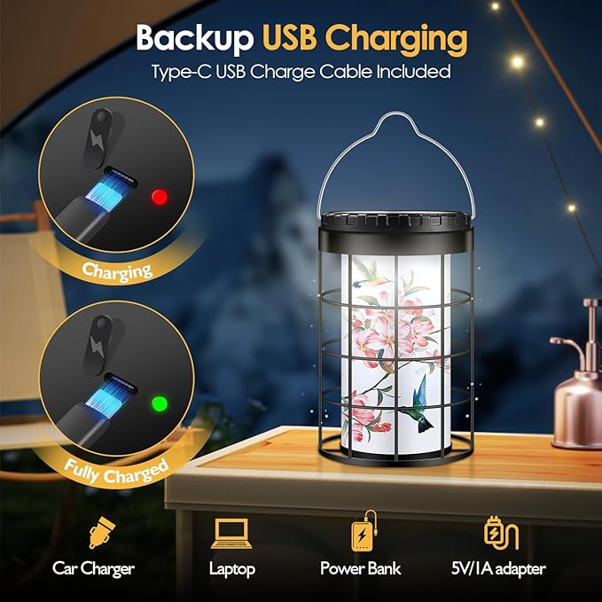 Hummingbird Solar Lanterns Outdoor Waterproof, Solar & USB Dual Charging Options, Garden Decor Hanging Lights, Gifts for Mom Grandma Girlfriend Daughter Wife, Large