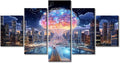 5 Panels Human Brain Energy Modern Wall Art Artificial Intelligence Concept Artwork Print On Canvas Bedroom Wall Art Human Brain Energy Pictures for Living Room Framed Ready to Hang, (60"Wx32"H)