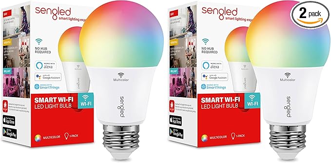 Sengled Smart Light Bulb, Color Changing Light Bulb, WiFi Light Bulbs No Hub Required, Smart Bulbs That Compatible with Alexa & Google Home, Smart LED A19 RGB Light Bulbs, 2 Pack