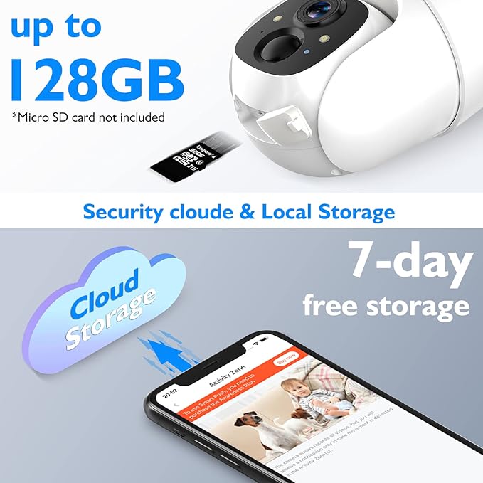 Security Cameras Wireless Outdoor, 2K 3MP Pan Tilt 355° View IP65 Waterproof Rechargeable Battery Powered PTZ WiFi Solar Camera with PIR, Color Night Vision,2-Way Talk,Cloud/SD